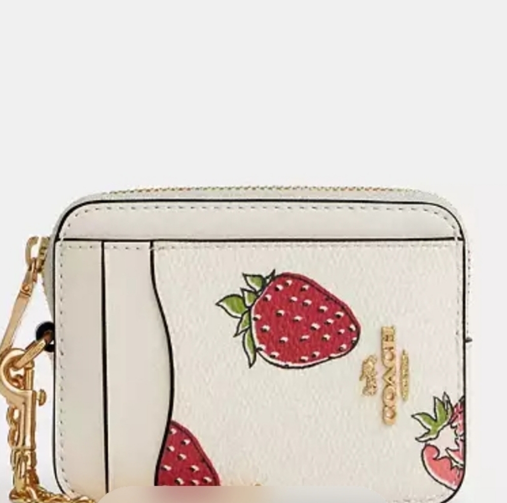 Coach Zip Card Case With Strawberry Print